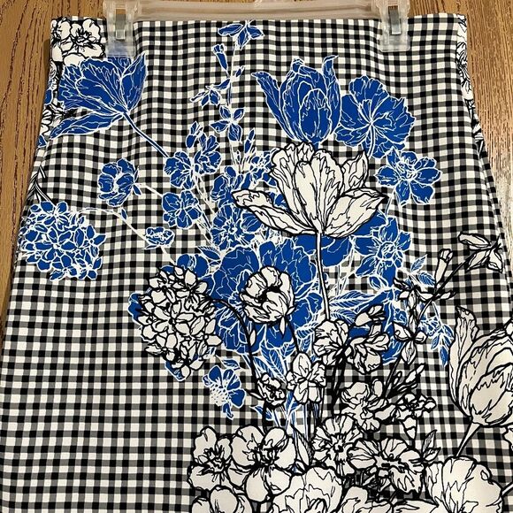 LABEL by 5 twelve Prince of Wales Check Floral Business Office Pencil Skirt Sz-M - Picture 2 of 8